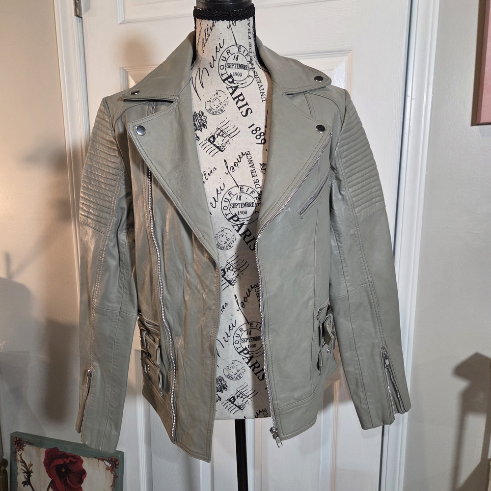 ASOS Men's Light Green Genuine Leather Jacket
